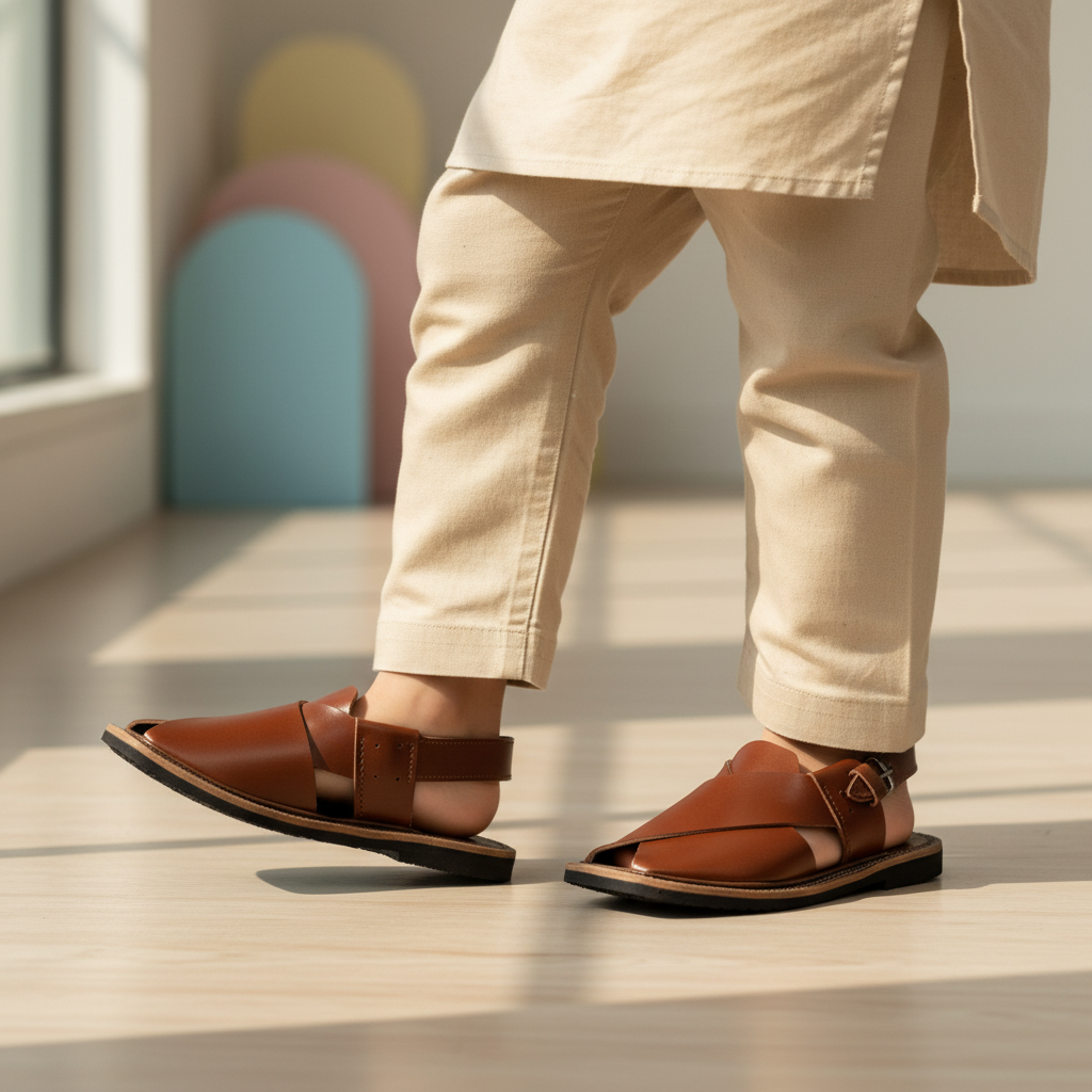 Kids Burgundy Peshawari Chappal - Handmade Traditional Sandals