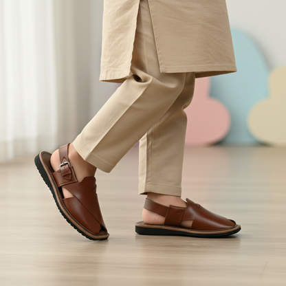 Kids Burgundy Peshawari Chappal - Handmade Traditional Sandals