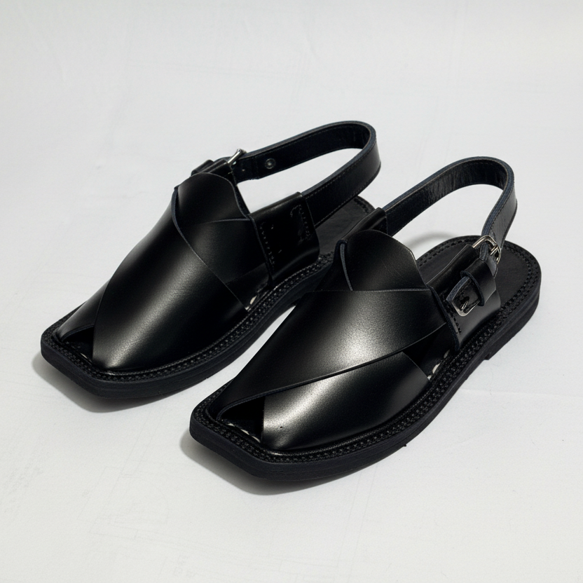 Kids Black Peshawari Chappal - Handmade Traditional Sandals