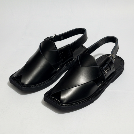 Kids Black Peshawari Chappal - Handmade Traditional Sandals