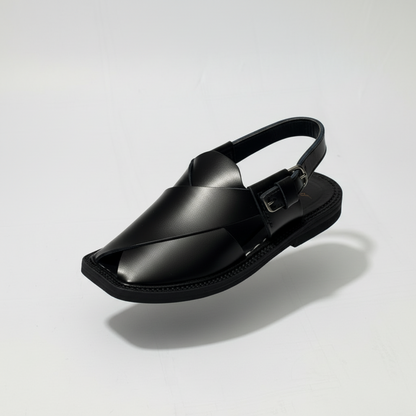 Kids Black Peshawari Chappal - Handmade Traditional Sandals