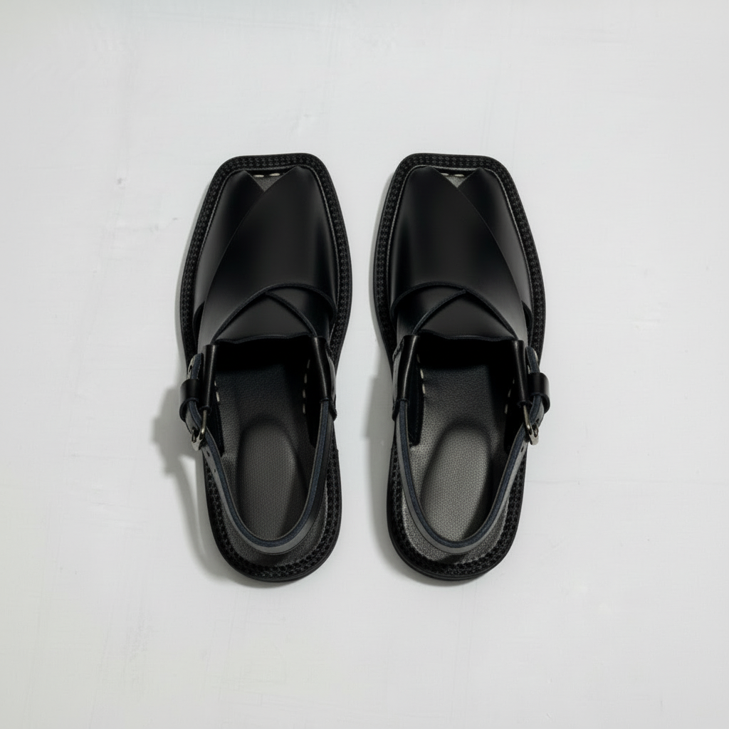 Kids Black Peshawari Chappal - Handmade Traditional Sandals