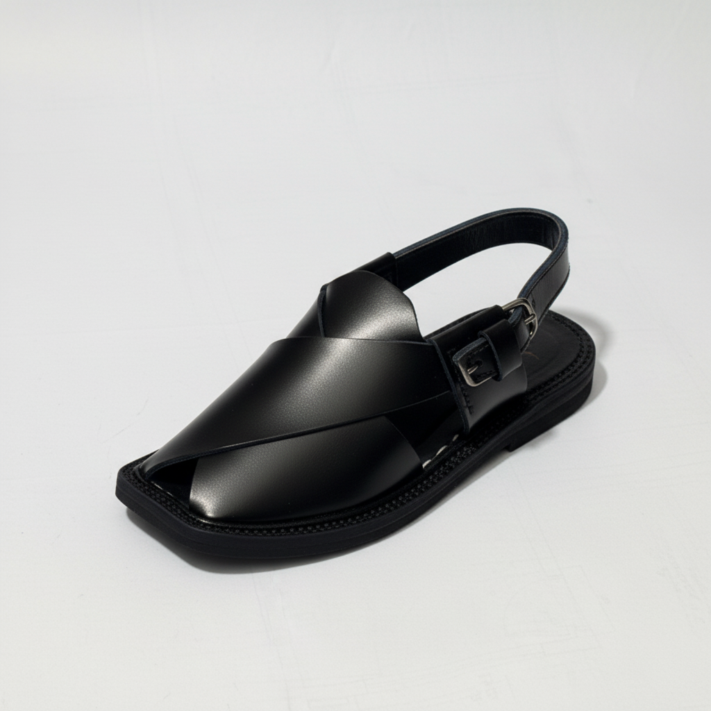 Kids Black Peshawari Chappal - Handmade Traditional Sandals