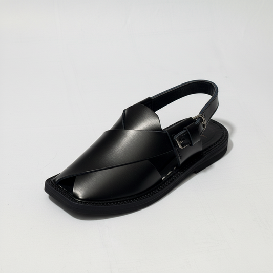 Kids Black Peshawari Chappal - Handmade Traditional Sandals