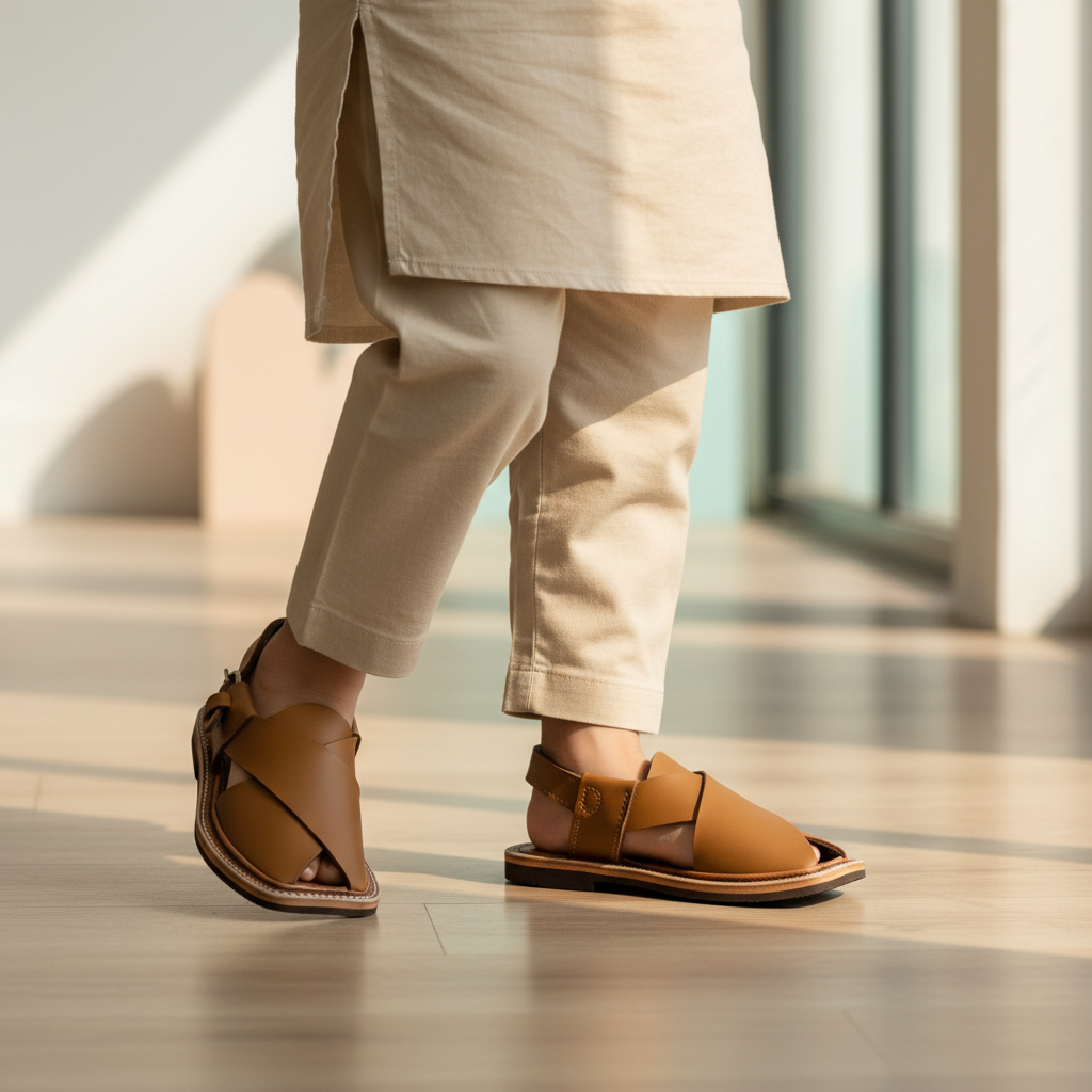 Kids Camel Peshawari Chappal - Handmade Traditional Sandals