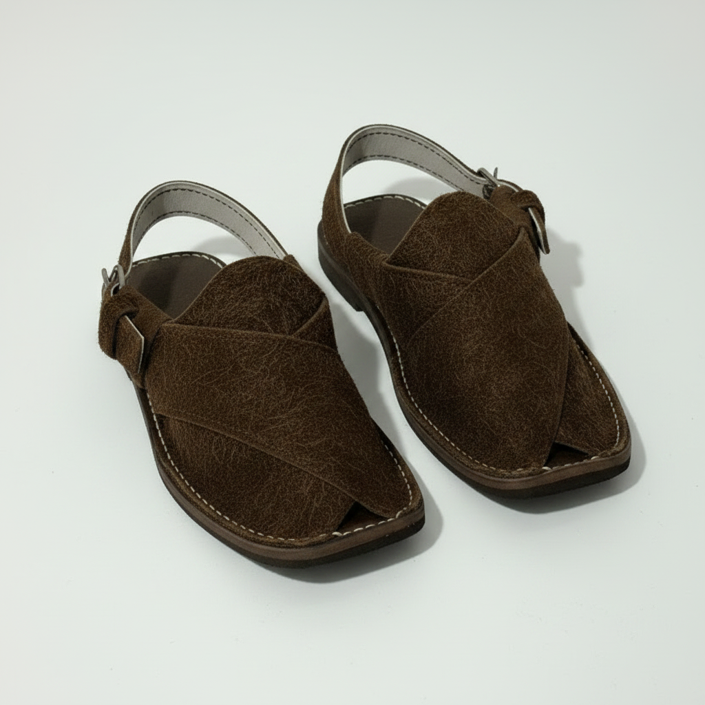 Kids Peshawari Chappal Chocolate Fur Design - Handmade Traditional Sandals
