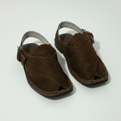 Kids Peshawari Chappal Chocolate Fur Design - Handmade Traditional Sandals