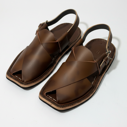 Kids Brown Peshawari Chappal - Handmade Traditional Sandals