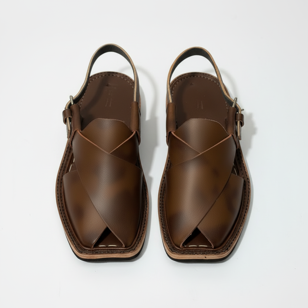 Kids Brown Peshawari Chappal - Handmade Traditional Sandals