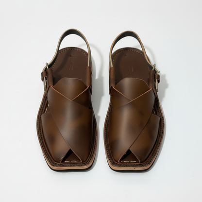Kids Brown Peshawari Chappal - Handmade Traditional Sandals