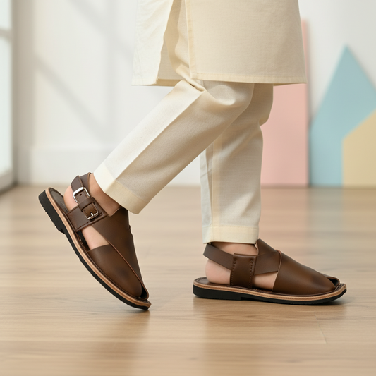 Kids Brown Peshawari Chappal - Handmade Traditional Sandals
