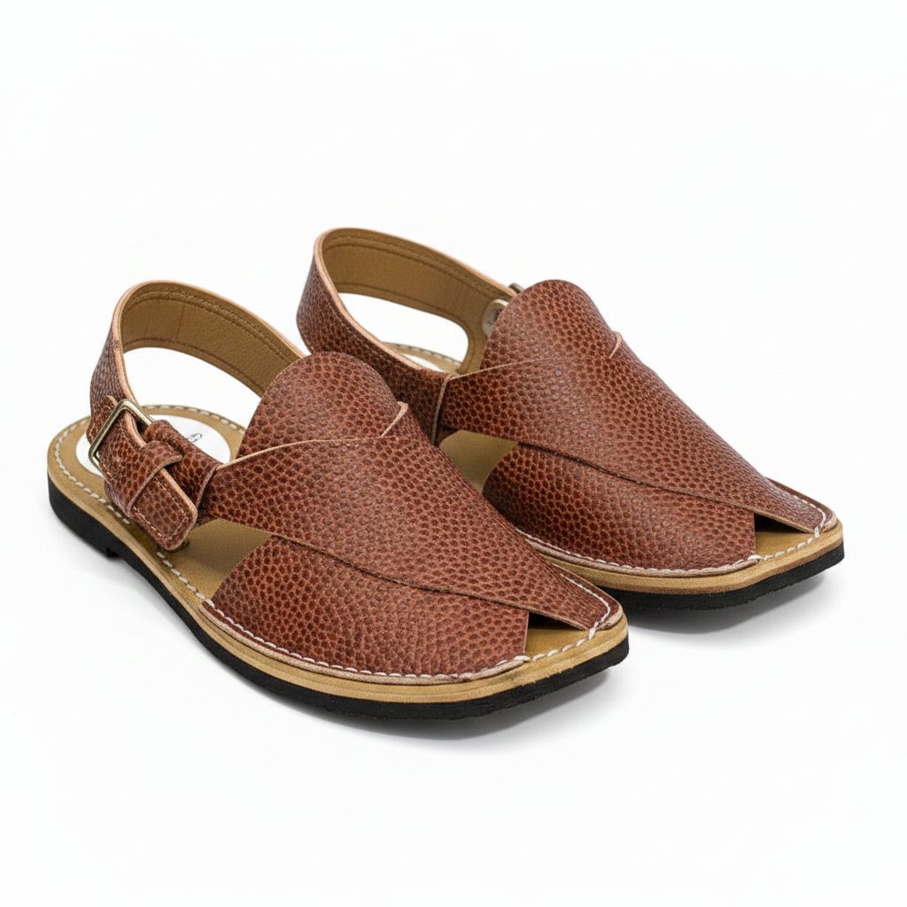 Kids Brown Peshawari Chappal Textured Design - Handmade Traditional Sandals