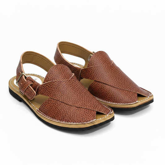 Kids Brown Peshawari Chappal Textured Design - Handmade Traditional Sandals