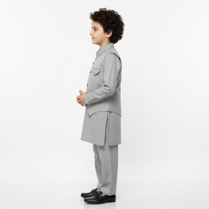 Boys Gray Kurta Shalwar with Design Waistcoat - 1-4 Years