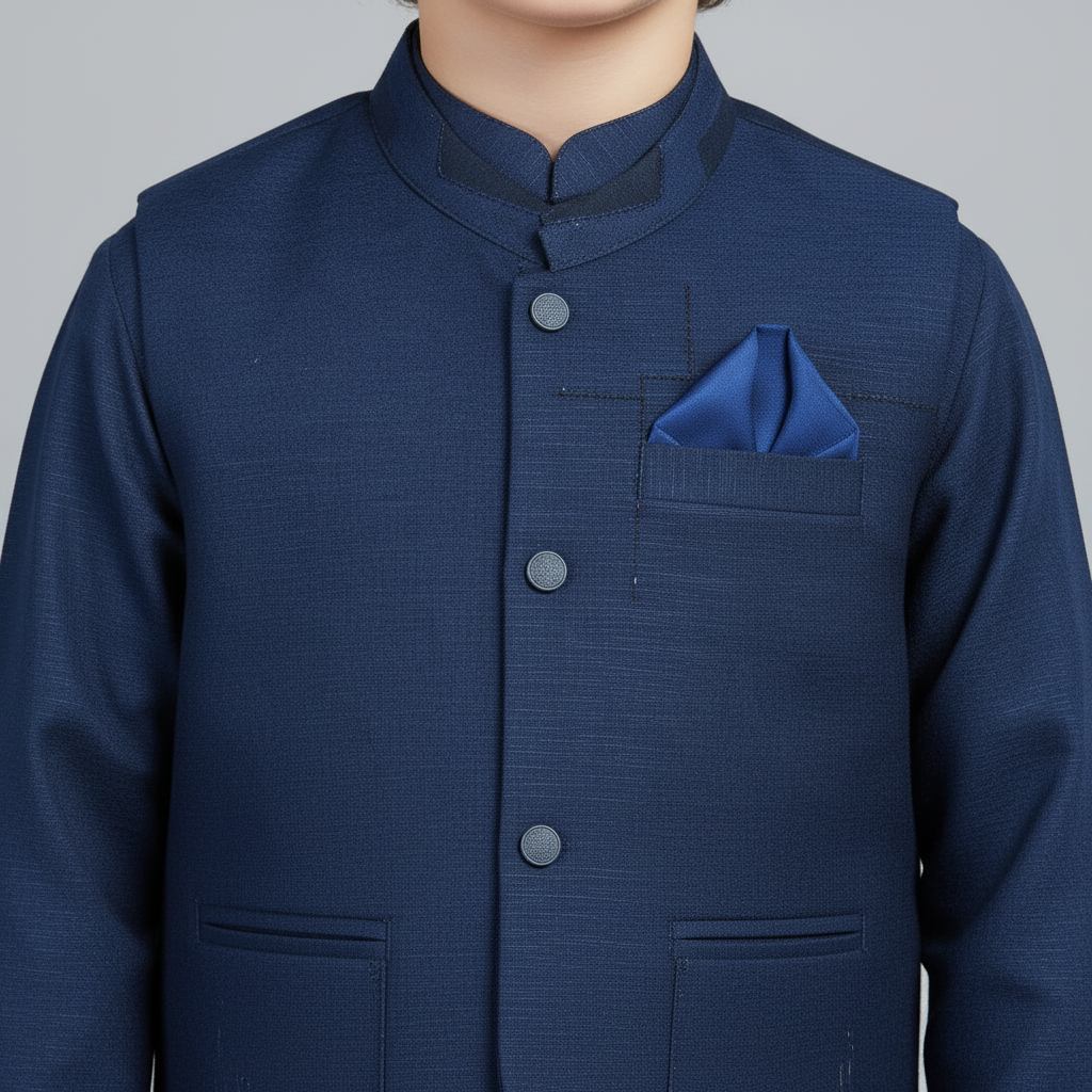 Boys Blue Kurta Shalwar with Waistcoat - 1-4 Years