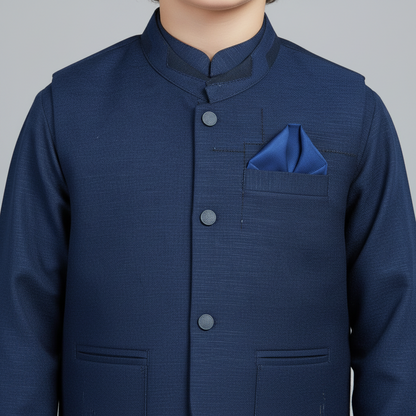 Boys Blue Kurta Shalwar with Waistcoat - 1-4 Years