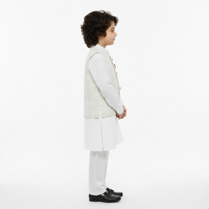Boys White Kurta Shalwar with Embroidery Waistcoat - Premium 3-Piece Set