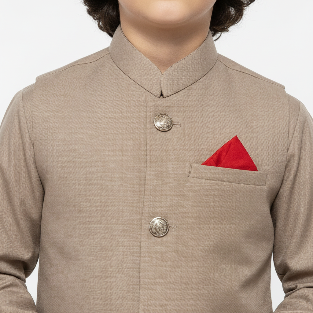 Boys Light Brown Kurta Shalwar with Plain Waistcoat - Premium 3-Piece Se