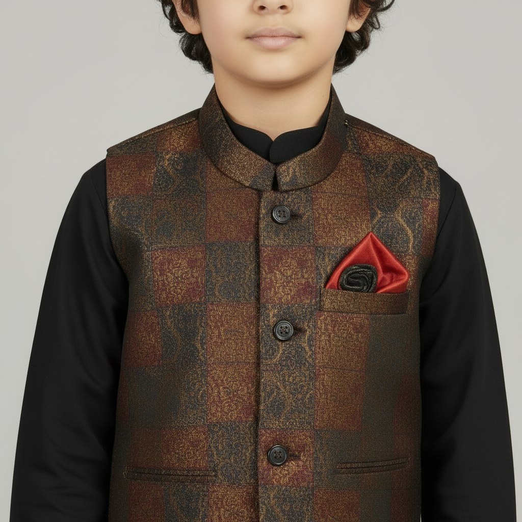 Boys Premium Kurta Shalwar with Fancy Maroon Waistcoat - Traditional Outfit 1-7Y
