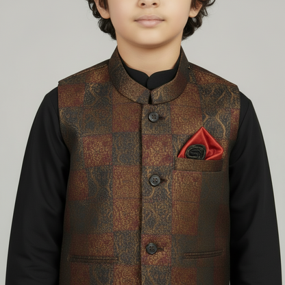 Boys Premium Kurta Shalwar with Fancy Maroon Waistcoat - Traditional Outfit 1-7Y