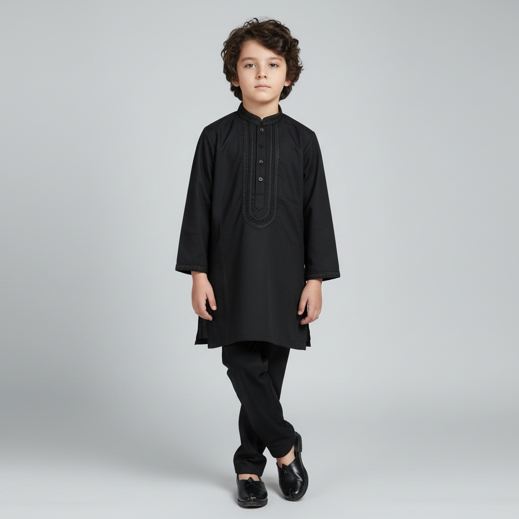 Boys Premium Black Kurta Shalwar - Traditional Outfit 1-7Y