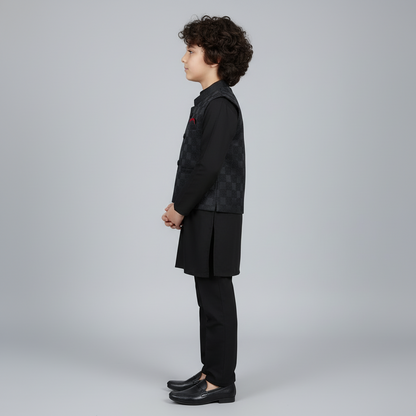 Boys Black Kurta Shalwar with Black Waistcoat - Premium 3-Piece Set