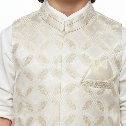 Boys Premium White Kurta Shalwar with Cream Waistcoat - 3-Piece Set