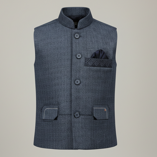 Boys White Kurta Shalwar with Gray Waistcoat - Premium 3-Piece Set