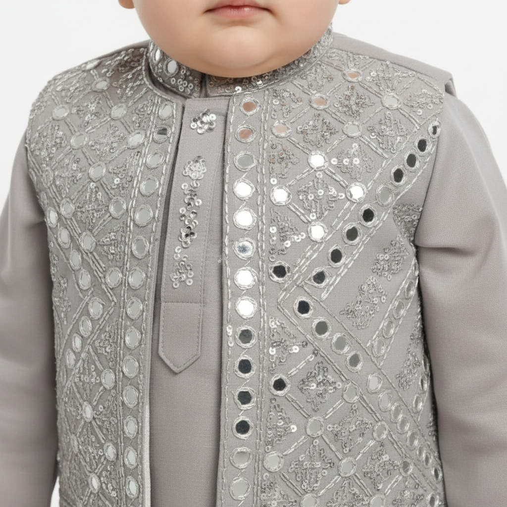 Baby Gray Kurta Shalwar with Waistcoat - Traditional Outfit 3-6M