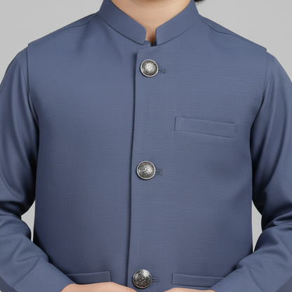 Boys Blue Kurta Shalwar with Matching Waistcoat - Premium 3-Piece Set