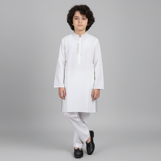 Boys Premium Cotton White Kurta Shalwar - Traditional Outfit
