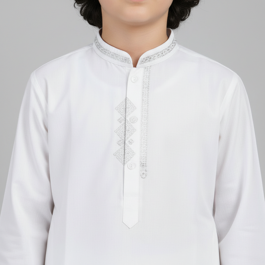 Boys Premium Cotton White Kurta Shalwar - Traditional Outfit