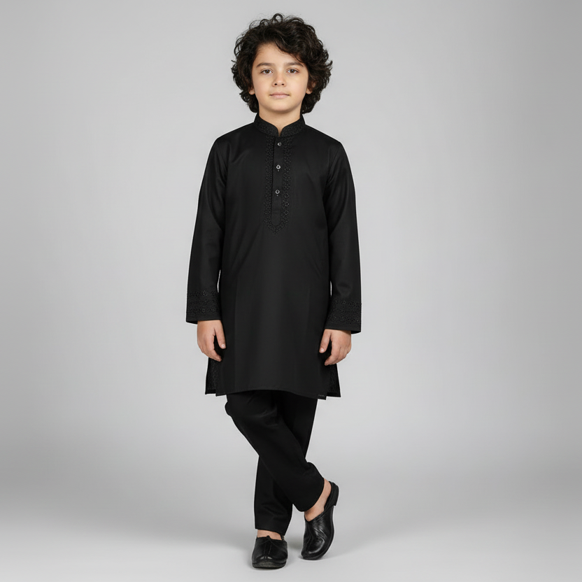 Boys Premium Cotton Black Kurta Shalwar - Traditional Outfit