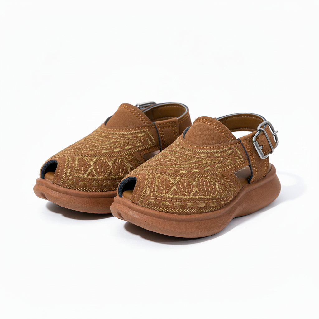 Blue kids embroidered Peshawari chappal soft sole sandals