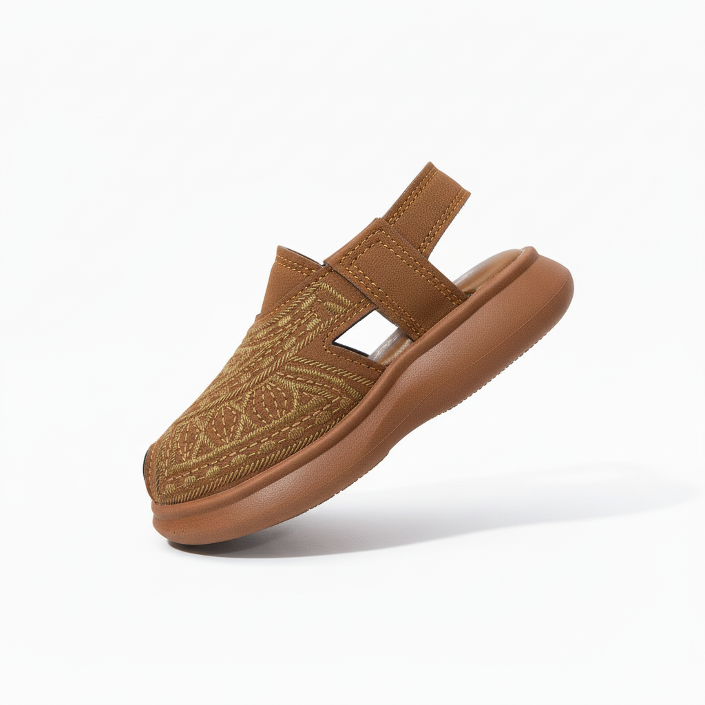 Kids embroidered chappal in blue and brown traditional style