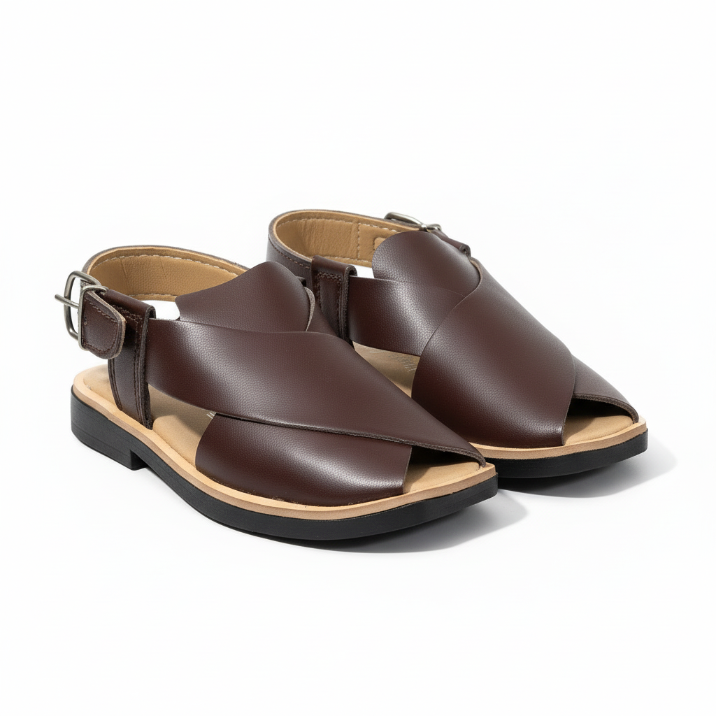 Kids Chocolate Brown Peshawari Chappal - Soft Sole Traditional Sandals