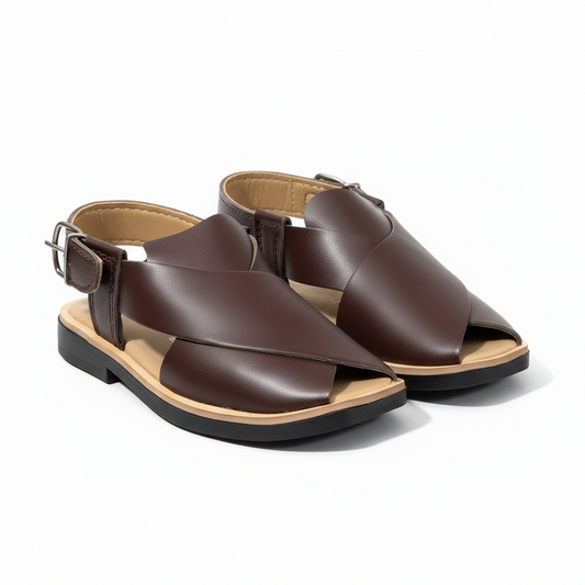 Kids Chocolate Brown Peshawari Chappal - Soft Sole Traditional Sandals