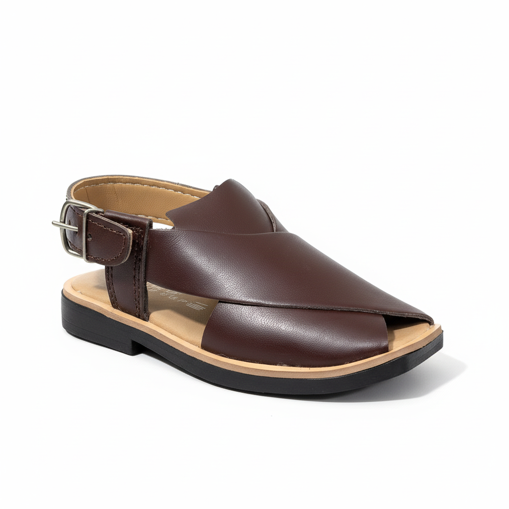 Kids Chocolate Brown Peshawari Chappal - Soft Sole Traditional Sandals