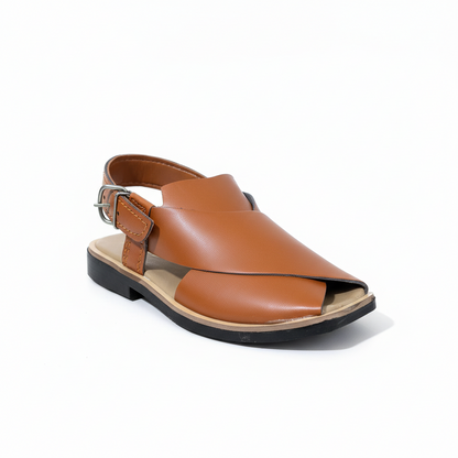 Kids Camel Brown Peshawari Chappal - Soft Sole Traditional Sandals
