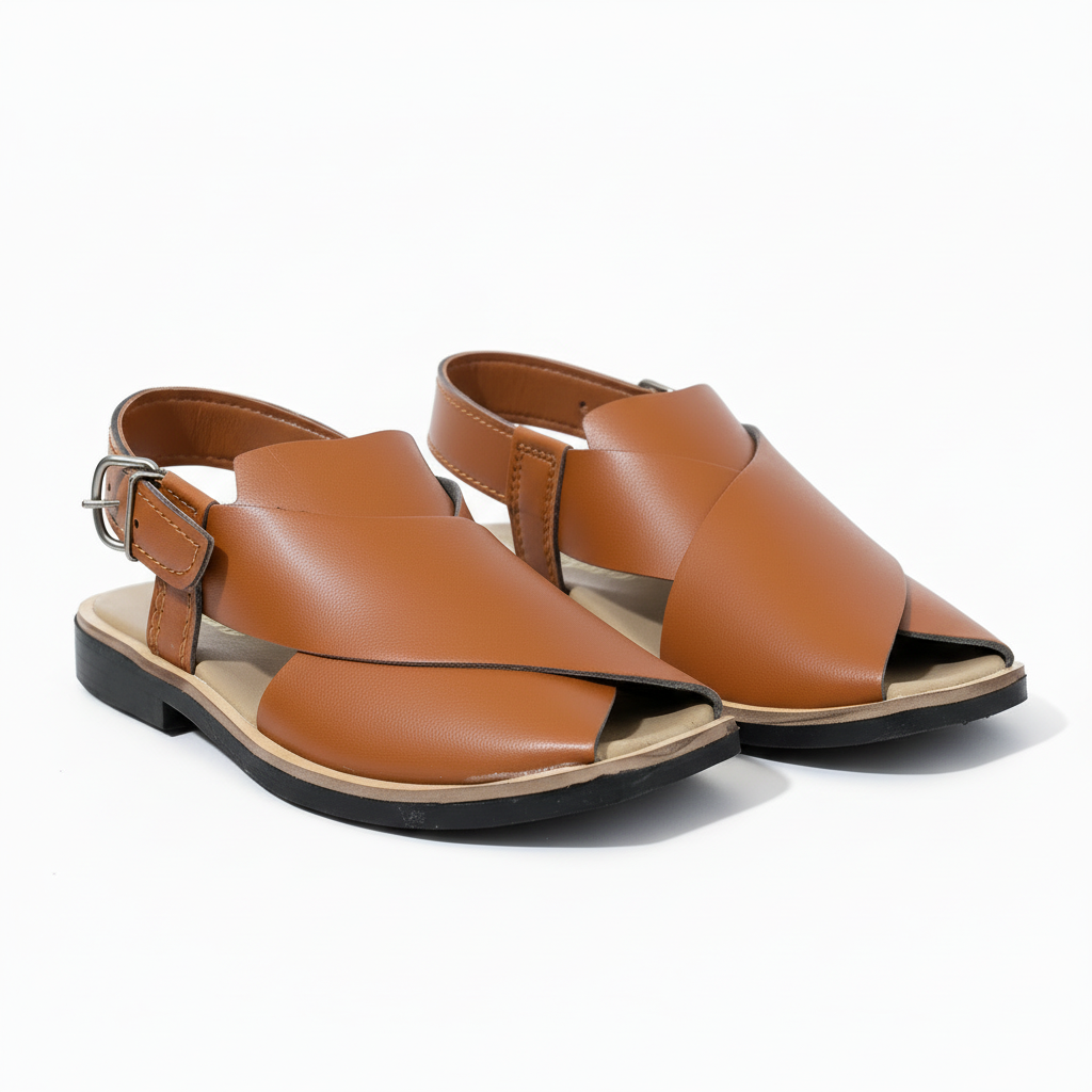 Kids Camel Brown Peshawari Chappal - Soft Sole Traditional Sandals