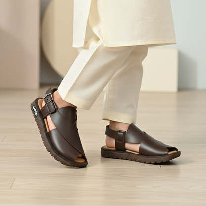 Dark Brown Peshawari Kaptan Chappal - Soft Sole Traditional Sandals