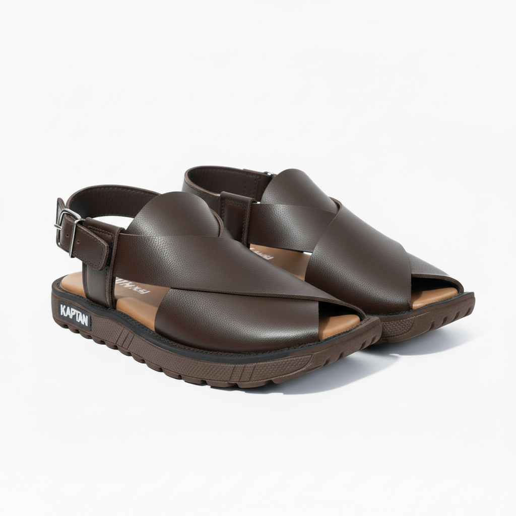Dark Brown Peshawari Kaptan Chappal - Soft Sole Traditional Sandals