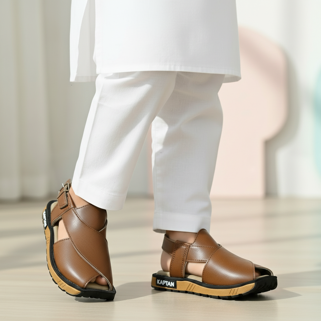 Kids Peshawari Kaptan Chappal - Soft Sole Traditional Sandals