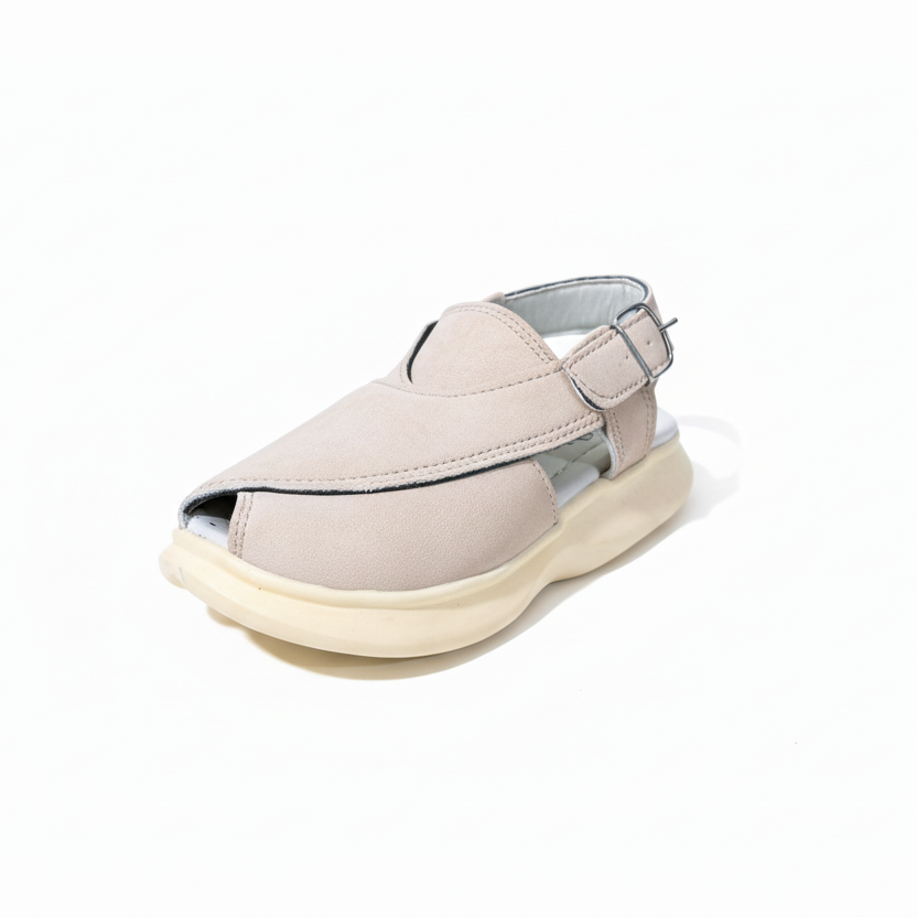 Kids Peshawari Chappal Cream - Soft Sole Traditional Sandals
