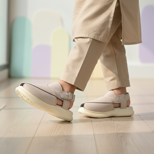 Kids Peshawari Chappal Cream - Soft Sole Traditional Sandals