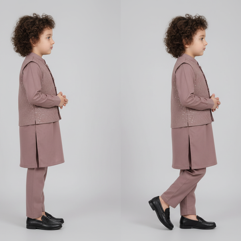 Boys 3-Piece Waistcoat Kurta Shalwar - Premium Traditional Outfit 1-4Y