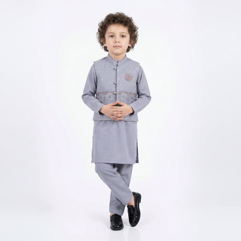 Boys 3-Piece Waistcoat Kurta Shalwar - Premium Traditional Outfit 1-4Y