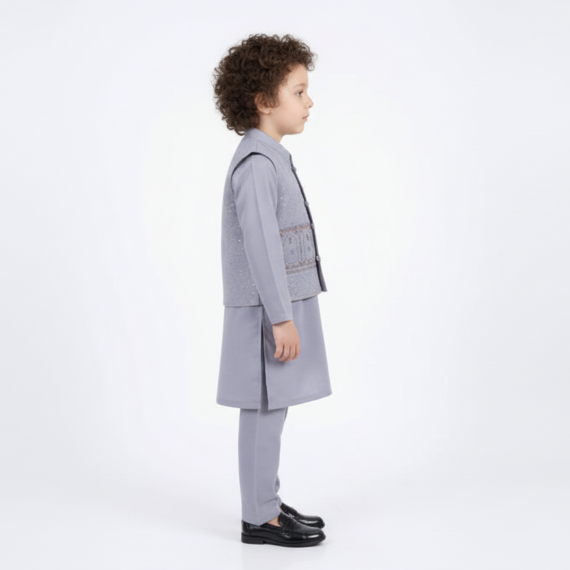 Boys 3-Piece Waistcoat Kurta Shalwar - Premium Traditional Outfit 1-4Y