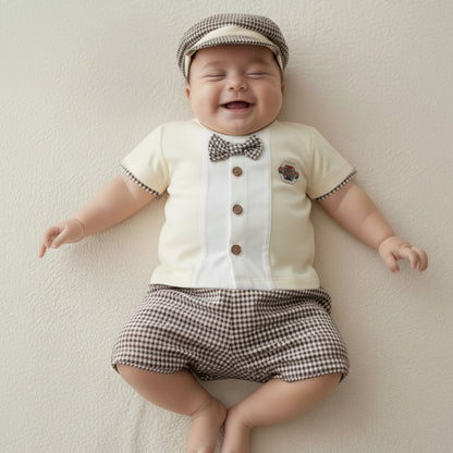 Newborn 4-piece set with shirt shorts bib and cap