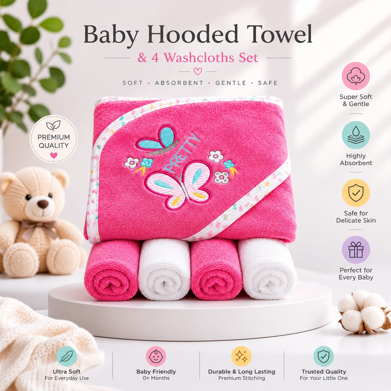 Baby Bath Towel Cotton Hooded Bundle 4 Colors - Random Designs